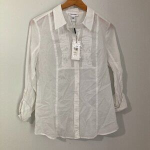 New with Tags Calvin Klein 100% Cotton Women Size M Button Up White Shear